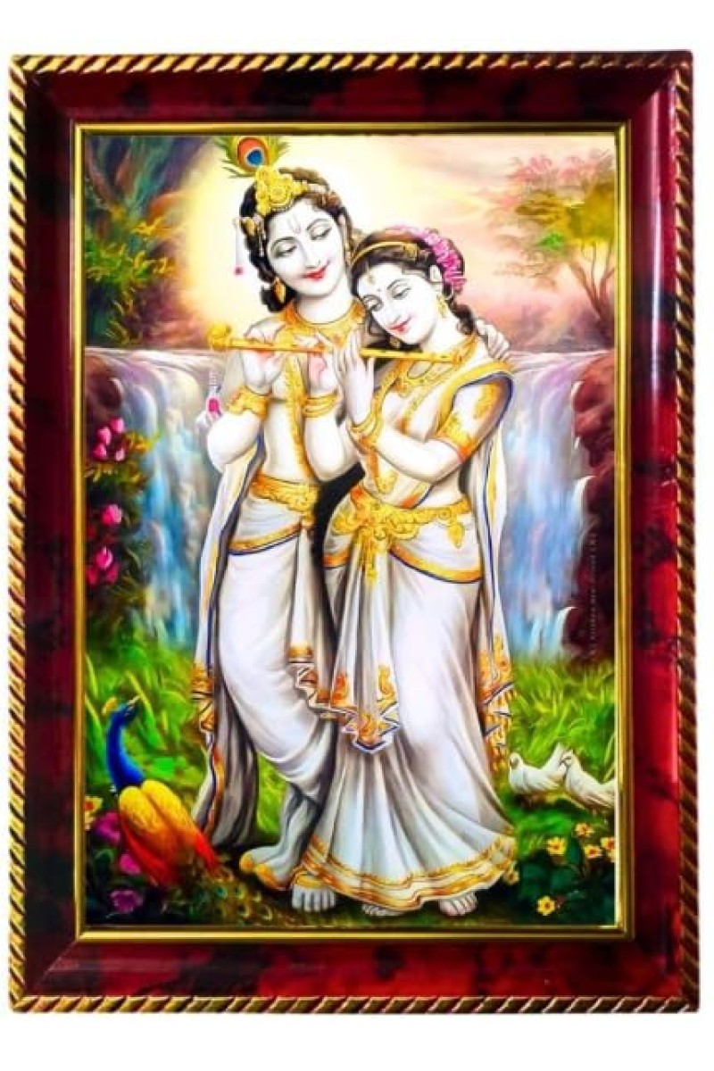 Radha Krishna Photo Frame For Wall & Table | 7x9 Inch Golden Cherry Finish | Decorative Radha Krishna Photo Frame For Home, Office & Pooja Room (F11819)