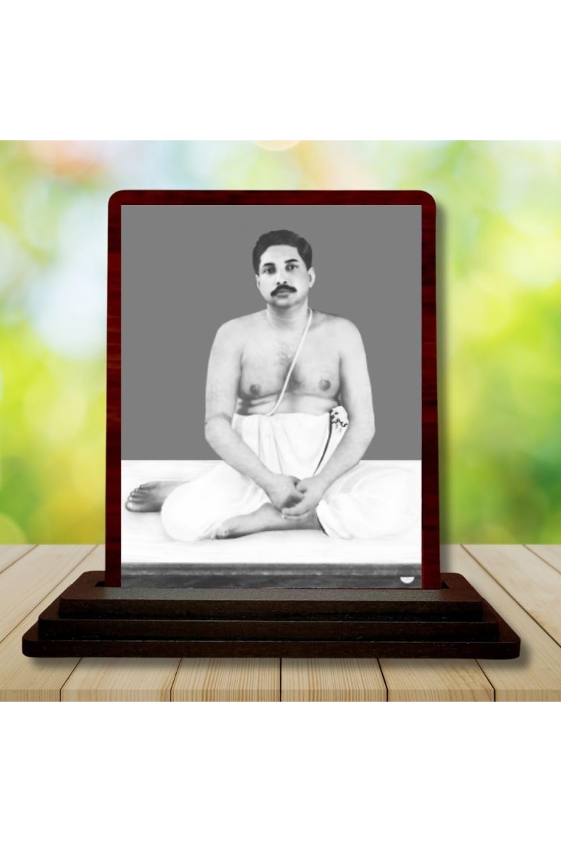Car Desk/Table Top Sri Sri Thakur Anukulchandra Wooden Photo Stand 3x4 Inches, Compact & Stylish Spiritual Display For Car, Home & Office (Pack Of 1) (F14641)