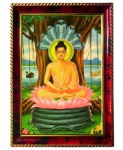 Lord Buddha Photo Frame For Wall & Table | 7x9 Inch Golden Cherry Finish | Decorative Lord Buddha Photo Frame For Home, Office & Pooja Room (F11364)