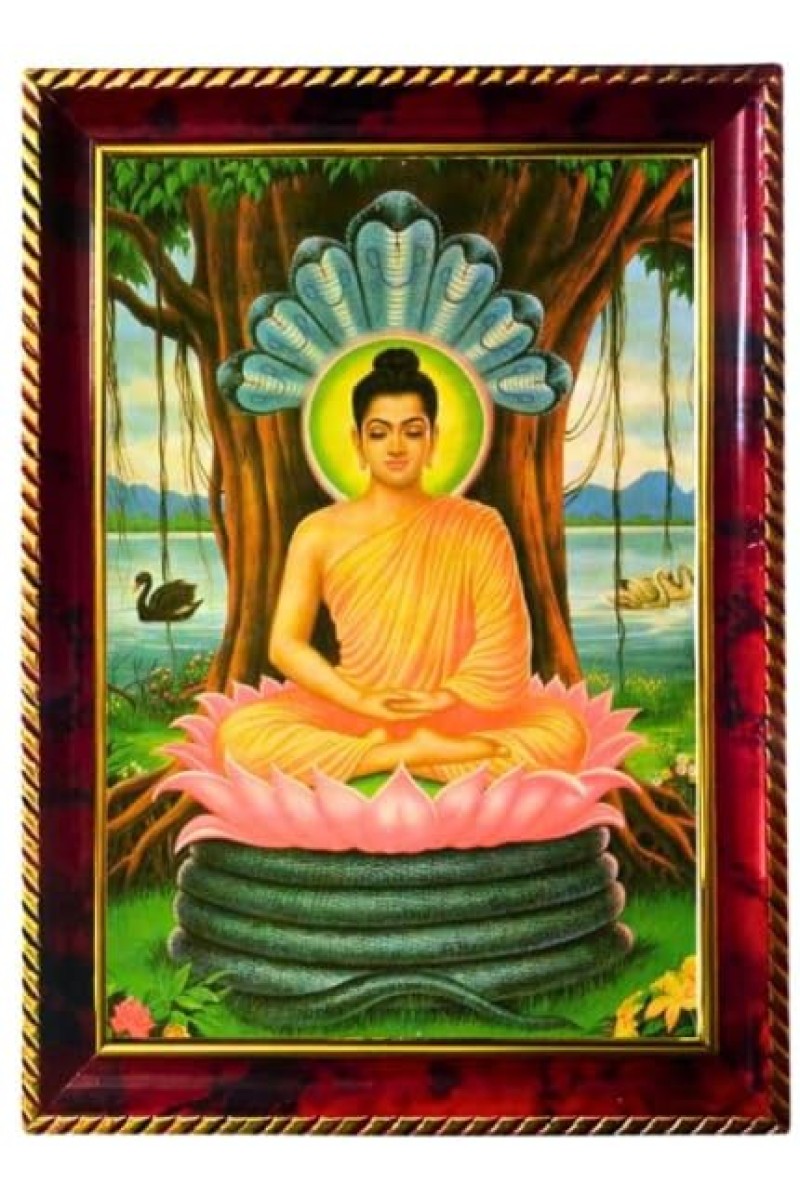 Lord Buddha Photo Frame For Wall & Table | 7x9 Inch Golden Cherry Finish | Decorative Lord Buddha Photo Frame For Home, Office & Pooja Room (F11364)