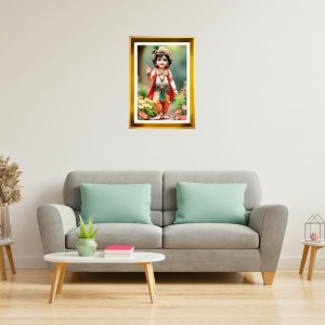 Divine Krishna Golden Photo Frame - 12x16 Inches | Elegant Wooden Frame For Home, Office & Temple Decoration | Spiritual Wall & Table Decor And Gift Item (F9816)