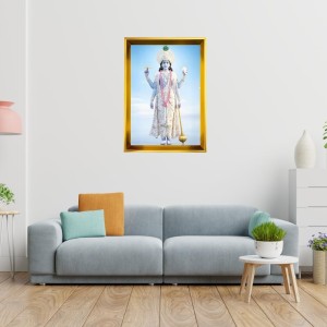 Lord Krishna Golden Photo Frame - 18x22 Inches | Elegant Wooden Frame For Home, Office & Temple Decoration | Spiritual Wall & Table Decor And Gift Item (F9787)