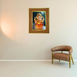 Lord Ganesha Ji Photo Frame 18x22 Inches-Brown Wooden Frame For Home, Office & Temple Decoration And Gifting (F6241)
