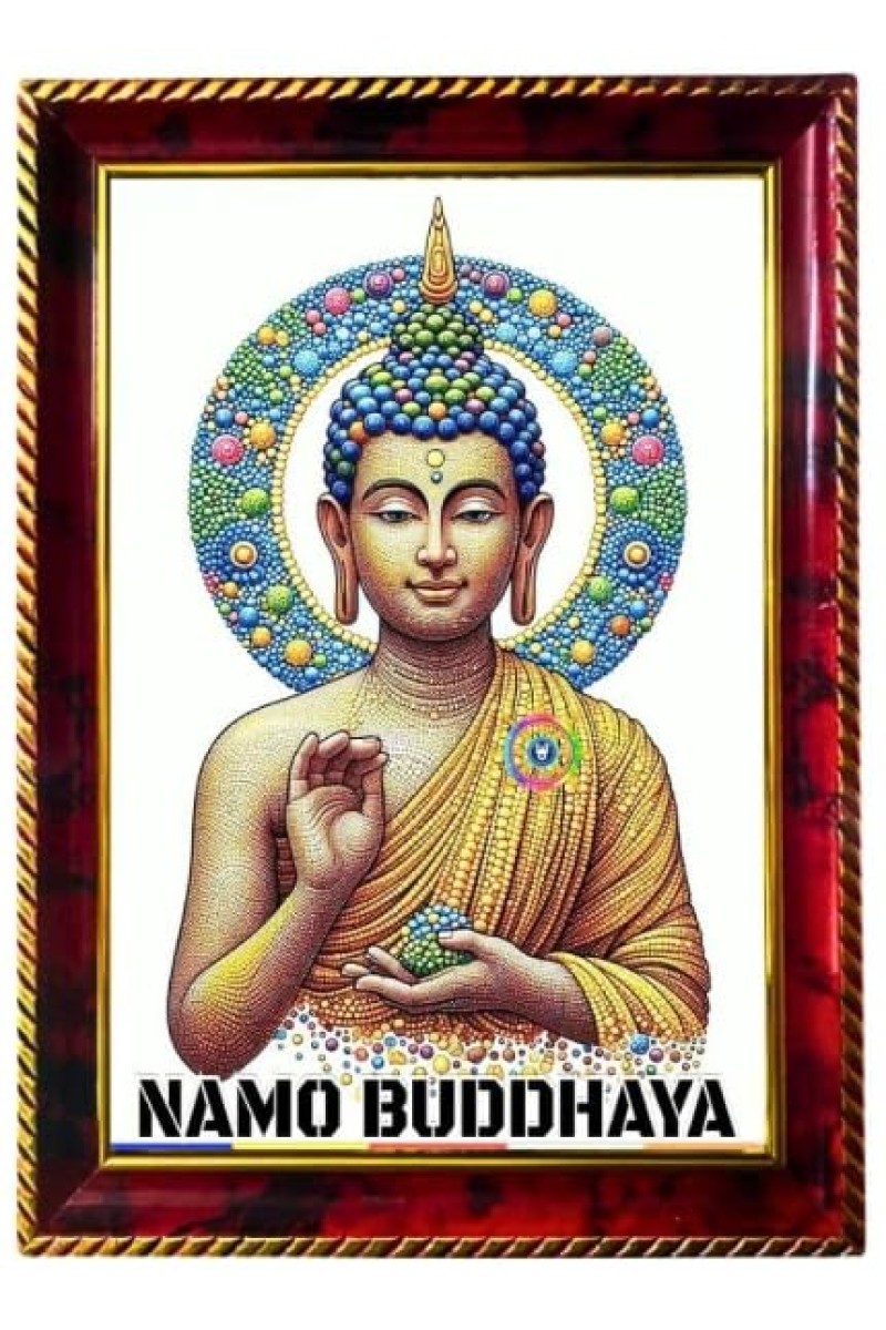 Serene Buddha Photo Frame For Wall & Table | 7x9 Inch Golden Cherry Finish | Decorative Serene Buddha Photo Frame For Home, Office & Pooja Room (F11515)