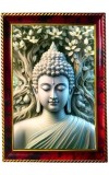Peaceful Buddha Photo Frame For Wall & Table | 7x9 Inch Golden Cherry Finish | Decorative Peaceful Buddha Photo Frame For Home, Office & Pooja Room (F11420)