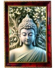 Peaceful Buddha Photo Frame For Wall & Table | 7x9 Inch Golden Cherry Finish | Decorative Peaceful Buddha Photo Frame For Home, Office & Pooja Room (F11420)
