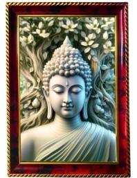 Peaceful Buddha Photo Frame For Wall & Table | 7x9 Inch Golden Cherry Finish | Decorative Peaceful Buddha Photo Frame For Home, Office & Pooja Room (F11420)