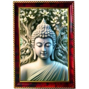 Peaceful Buddha Photo Frame For Wall & Table | 7x9 Inch Golden Cherry Finish | Decorative Peaceful Buddha Photo Frame For Home, Office & Pooja Room (F11420)