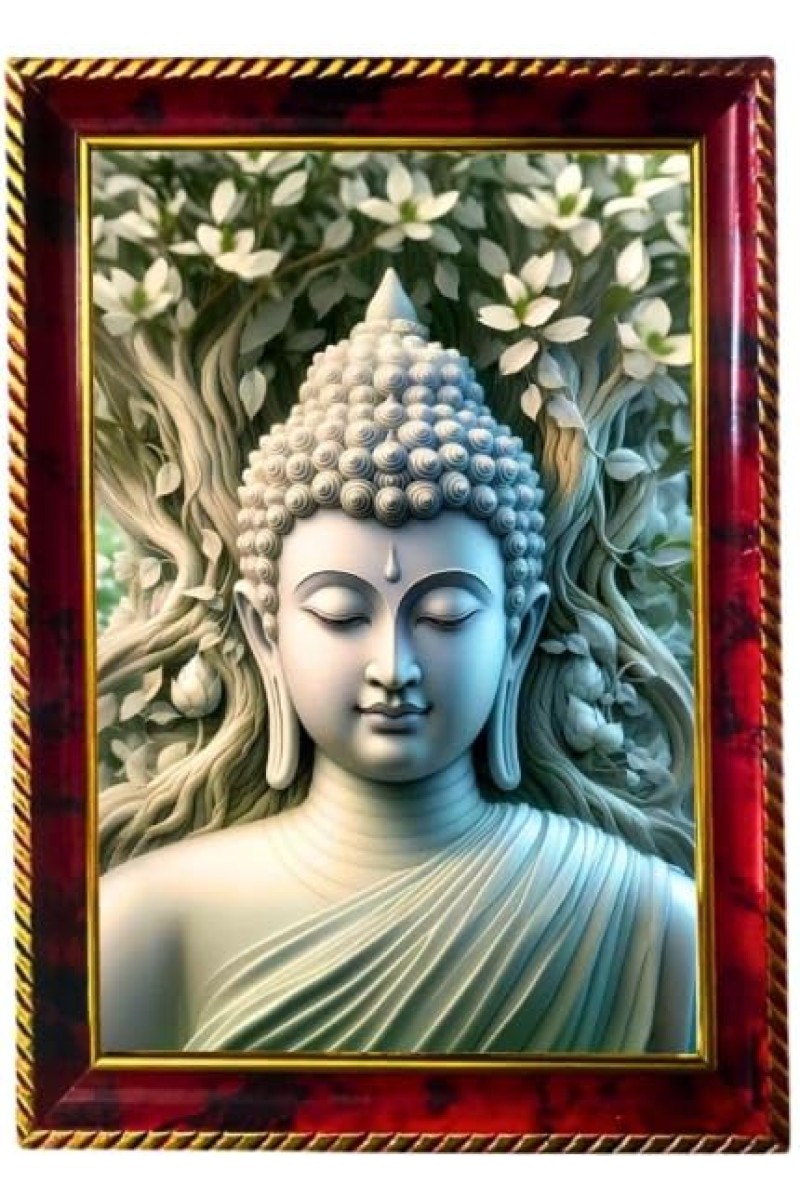 Peaceful Buddha Photo Frame For Wall & Table | 7x9 Inch Golden Cherry Finish | Decorative Peaceful Buddha Photo Frame For Home, Office & Pooja Room (F11420)
