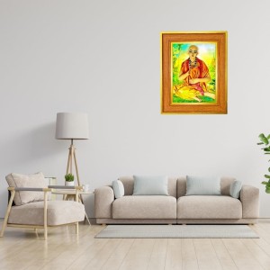 Lord Sri Chaitanya Mahaprabhu Photo Frame 10x14 Inches-Brown Wooden Frame For Home, Office & Temple Decoration And Gifting (F6459)