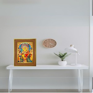 Lakshmi Narasimha Photo Frame 10x14 Inches-Brown Wooden Frame For Home, Office & Temple Decoration And Gifting (F6284)
