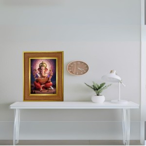 Lord Ganesha Photo Frame 10x14 Inches-Brown Wooden Frame For Home, Office & Temple Decoration And Gifting (F6275)