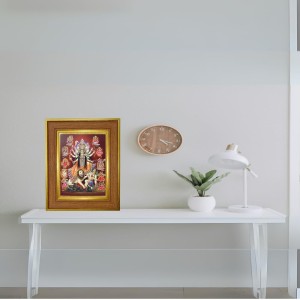 Mahishasura Mardini Photo Frame 16x20 Inches-Brown Wooden Frame For Home, Office & Temple Decoration And Gifting (F6291)