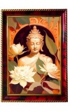 Serene Buddha Photo Frame For Wall & Table | 7x9 Inch Golden Cherry Finish | Decorative Serene Buddha Photo Frame For Home, Office & Pooja Room (F11591)