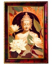 Serene Buddha Photo Frame For Wall & Table | 7x9 Inch Golden Cherry Finish | Decorative Serene Buddha Photo Frame For Home, Office & Pooja Room (F11591)