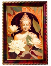Serene Buddha Photo Frame For Wall & Table | 7x9 Inch Golden Cherry Finish | Decorative Serene Buddha Photo Frame For Home, Office & Pooja Room (F11591)