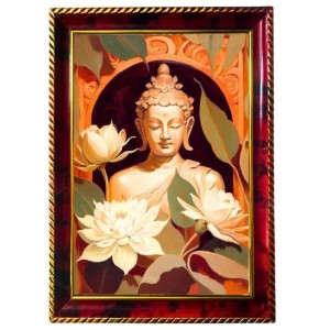 Serene Buddha Photo Frame For Wall & Table | 7x9 Inch Golden Cherry Finish | Decorative Serene Buddha Photo Frame For Home, Office & Pooja Room (F11591)