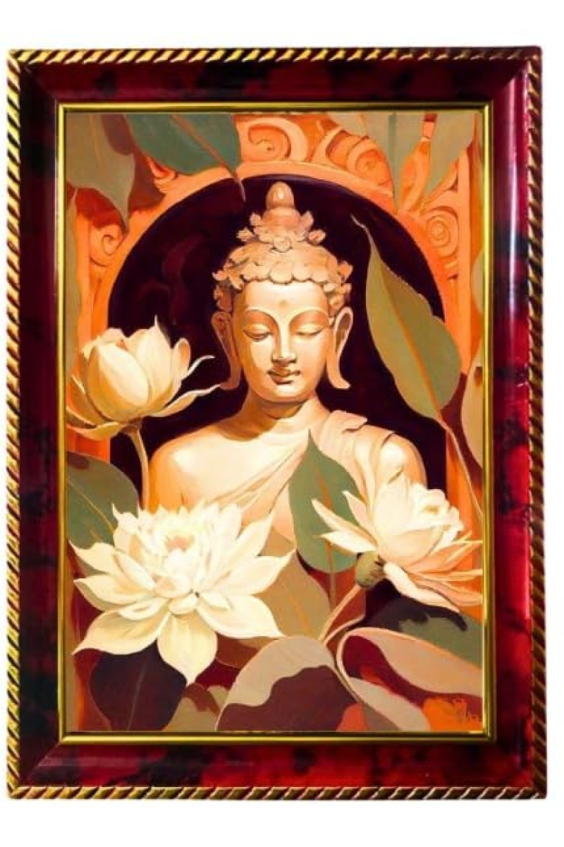 Serene Buddha Photo Frame For Wall & Table | 7x9 Inch Golden Cherry Finish | Decorative Serene Buddha Photo Frame For Home, Office & Pooja Room (F11591)