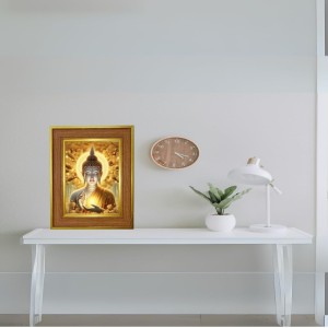 Lord Buddha Photo Frame 14x18 Inches-Brown Wooden Frame For Home, Office & Temple Decoration And Gifting (F6248)