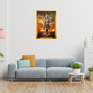 Lord Vishnu Golden Photo Frame - 10x14 Inches | Elegant Wooden Frame For Home, Office & Temple Decoration | Spiritual Wall & Table Decor and Gift Item