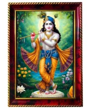 God Sri Krishna Photo Frame For Wall & Table | 7x9 Inch Golden Cherry Finish | Decorative God Sri Krishna Photo Frame For Home, Office & Pooja Room (F11486)
