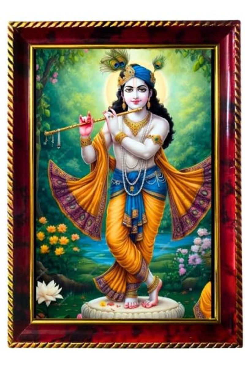 God Sri Krishna Photo Frame For Wall & Table | 7x9 Inch Golden Cherry Finish | Decorative God Sri Krishna Photo Frame For Home, Office & Pooja Room (F11486)