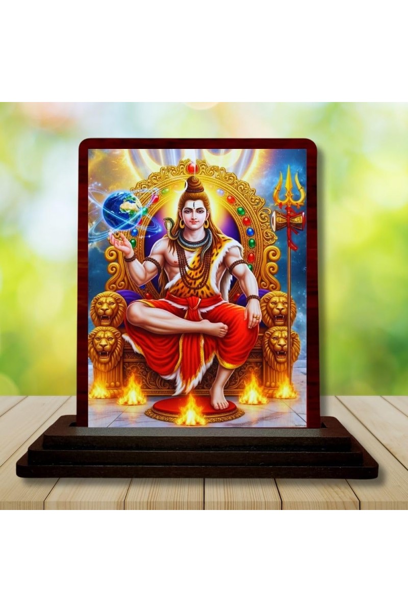 Car Desk/Table Top Lord Shiva Wooden Photo Stand 3x4 Inches, Compact & Stylish Spiritual Display For Car, Home & Office (Pack Of 1) (F14146)