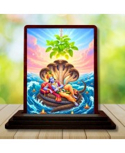 Car Desk/Table Top Lord Vishnu And Lakshmi Wooden Photo Stand 3x4 Inches, Compact & Stylish Spiritual Display For Car, Home & Office (Pack Of 1) (F14302)