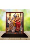 Car Desk/Table Top Lord Shiva And Parvathi Wooden Photo Stand 3x4 Inches, Compact & Stylish Spiritual Display For Car, Home & Office (Pack Of 1) (F14326)