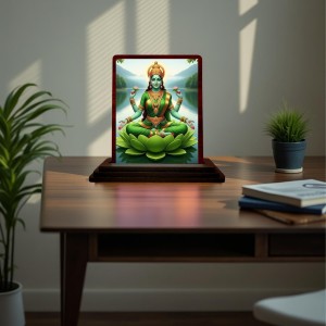 Car Desk/Table Top Goddess Lakshmi Wooden Photo Stand 3x4 Inches, Compact & Stylish Spiritual Display For Car, Home & Office (Pack Of 1) (F15135)