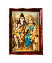 Lord Shiva And Parvathi Parivar Photo Frame For Wall & Table | 7x9 Inch Golden Cherry Finish | Decorative Lord Shiva And Parvathi Parivar Photo Frame For Home, Office & Pooja Room (F11706)