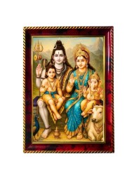 Lord Shiva And Parvathi Parivar Photo Frame For Wall & Table | 7x9 Inch Golden Cherry Finish | Decorative Lord Shiva And Parvathi Parivar Photo Frame For Home, Office & Pooja Room (F11706)