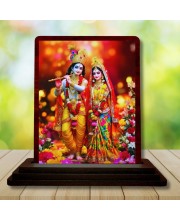 Car Desk/Table Top Lord Radha Krishna Wooden Photo Stand â€“ 3x4 Inches, Compact & Stylish Spiritual Display For Car, Home & Office (Pack Of 1) (F15124)