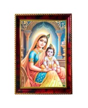 Lord Cute Krishna And Yashodha Photo Frame For Wall & Table | 7x9 Inch Golden Cherry Finish | Decorative Lord Cute Krishna And Yashodha Photo Frame For Home, Office & Pooja Room (F11409)