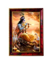 Sri Krishna Playing Flute Photo Frame For Wall & Table | 7x9 Inch Golden Cherry Finish | Decorative Sri Krishna Playing Flute Photo Frame For Home, Office & Pooja Room (F11385)