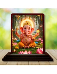 Car Desk/Table Top Lord Ganesha Wooden Photo Stand 3x4 Inches, Compact & Stylish Spiritual Display For Car, Home & Office (Pack Of 1) (F14414)