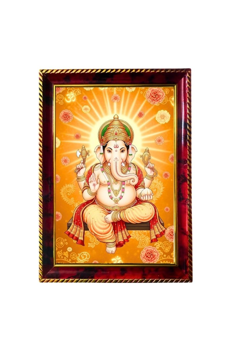 Lord Ganesha Photo Frame For Wall & Table | 7x9 Inch Golden Cherry Finish | Decorative Lord Ganesha Photo Frame For Home, Office & Pooja Room (F11798)