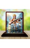 Car Desk/Table Top Lord Saraswathi Wooden Photo Stand 3x4 Inches, Compact & Stylish Spiritual Display For Car, Home & Office (Pack Of 1) (F14347)