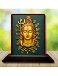 Car Desk/Table Top Lord Shiva Wooden Photo Stand 3x4 Inches, Compact & Stylish Spiritual Display For Car, Home & Office (Pack Of 1) (F15153)