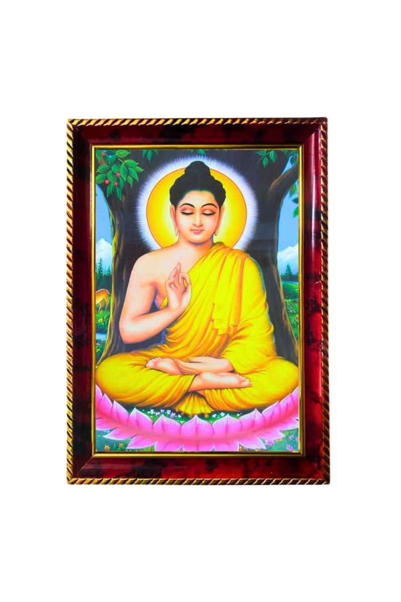 Lord Buddha Photo Frame For Wall & Table | 7x9 Inch Golden Cherry Finish | Decorative Lord Buddha Photo Frame For Home, Office & Pooja Room (F11343)