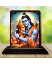 Car Desk/Table Top Lord Rama And Hanuman Wooden Photo Stand 3x4 Inches, Compact & Stylish Spiritual Display For Car, Home & Office (Pack Of 1) (F14637)