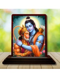 Car Desk/Table Top Lord Rama And Hanuman Wooden Photo Stand 3x4 Inches, Compact & Stylish Spiritual Display For Car, Home & Office (Pack Of 1) (F14637)