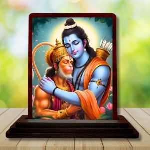 Car Desk/Table Top Lord Rama And Hanuman Wooden Photo Stand 3x4 Inches, Compact & Stylish Spiritual Display For Car, Home & Office (Pack Of 1) (F14637)