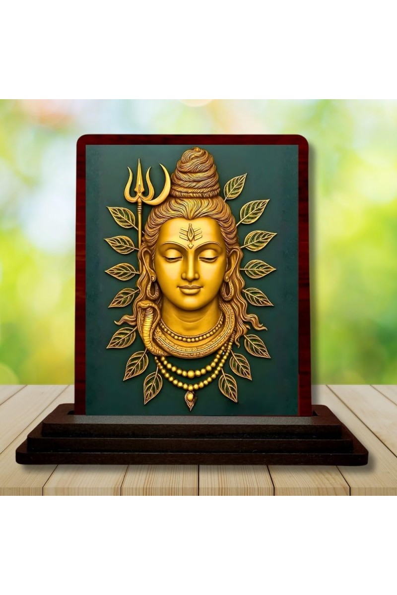 Car Desk/Table Top Lord Shiva Wooden Photo Stand 3x4 Inches, Compact & Stylish Spiritual Display For Car, Home & Office (Pack Of 1) (F14255)