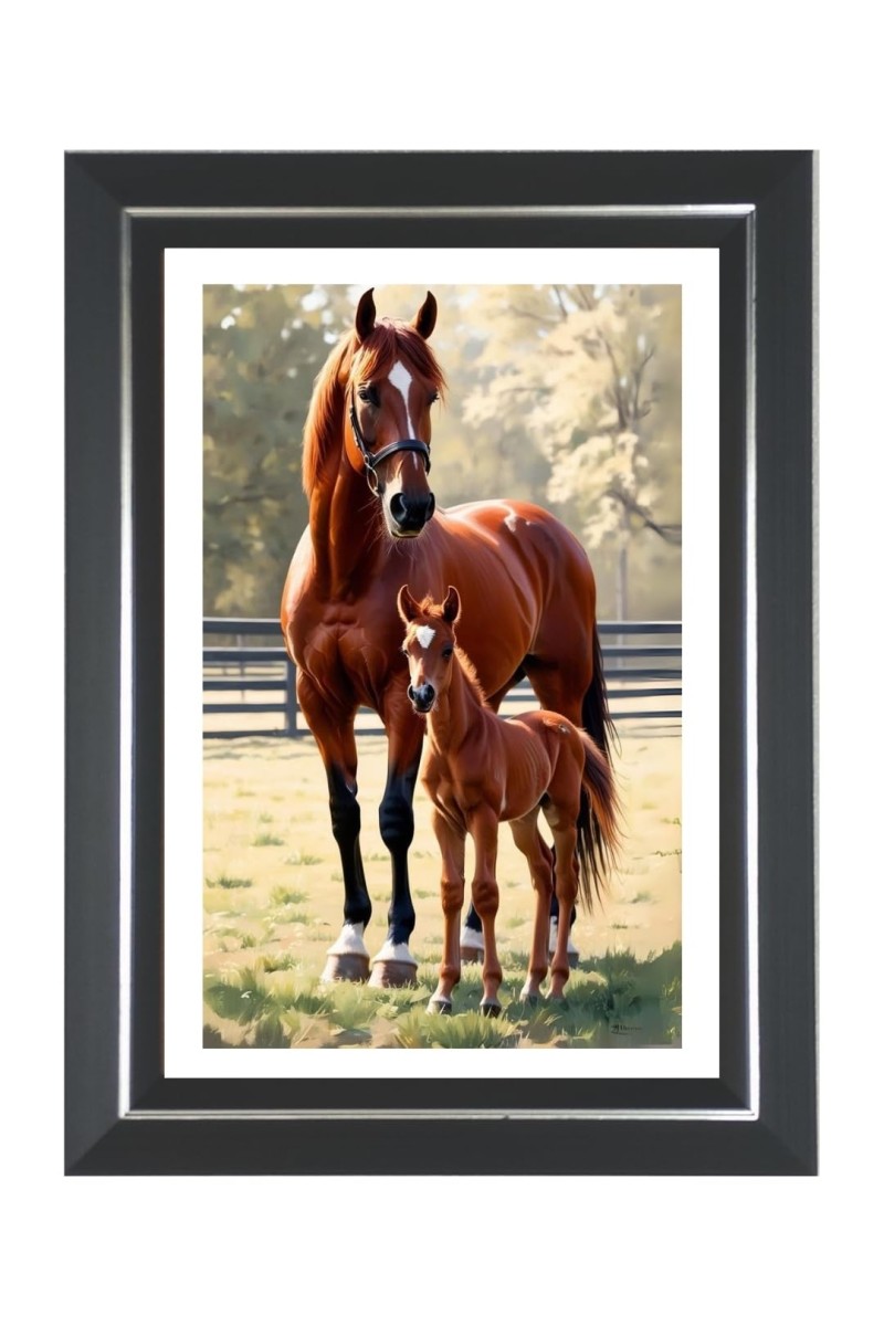 Horse And Her Foal Photo Wall & Table Frame | 16x20 Inch Black Designer | Perfect For Gifting & Home Decor (F9612)