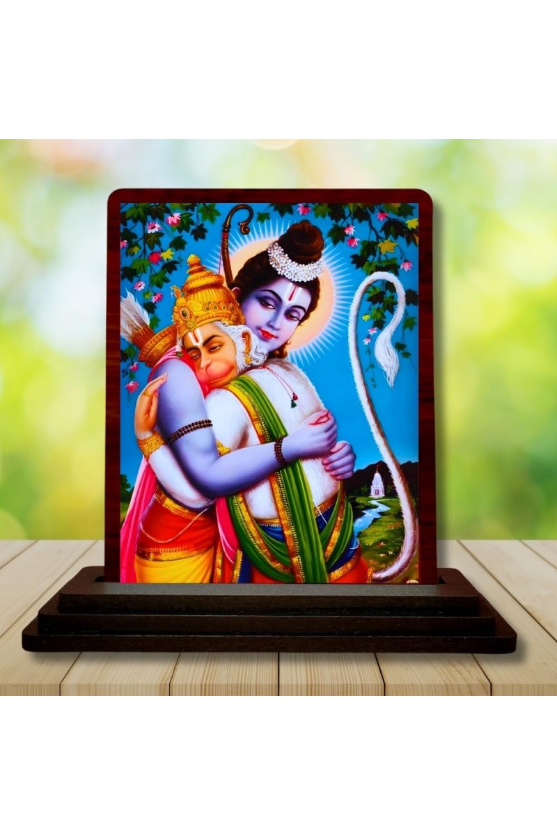 Car Desk/Table Top Lord Ram Hanuman Wooden Photo Stand â€“ 3x4 Inches, Compact & Stylish Spiritual Display For Car, Home & Office (Pack Of 1) (F15054)