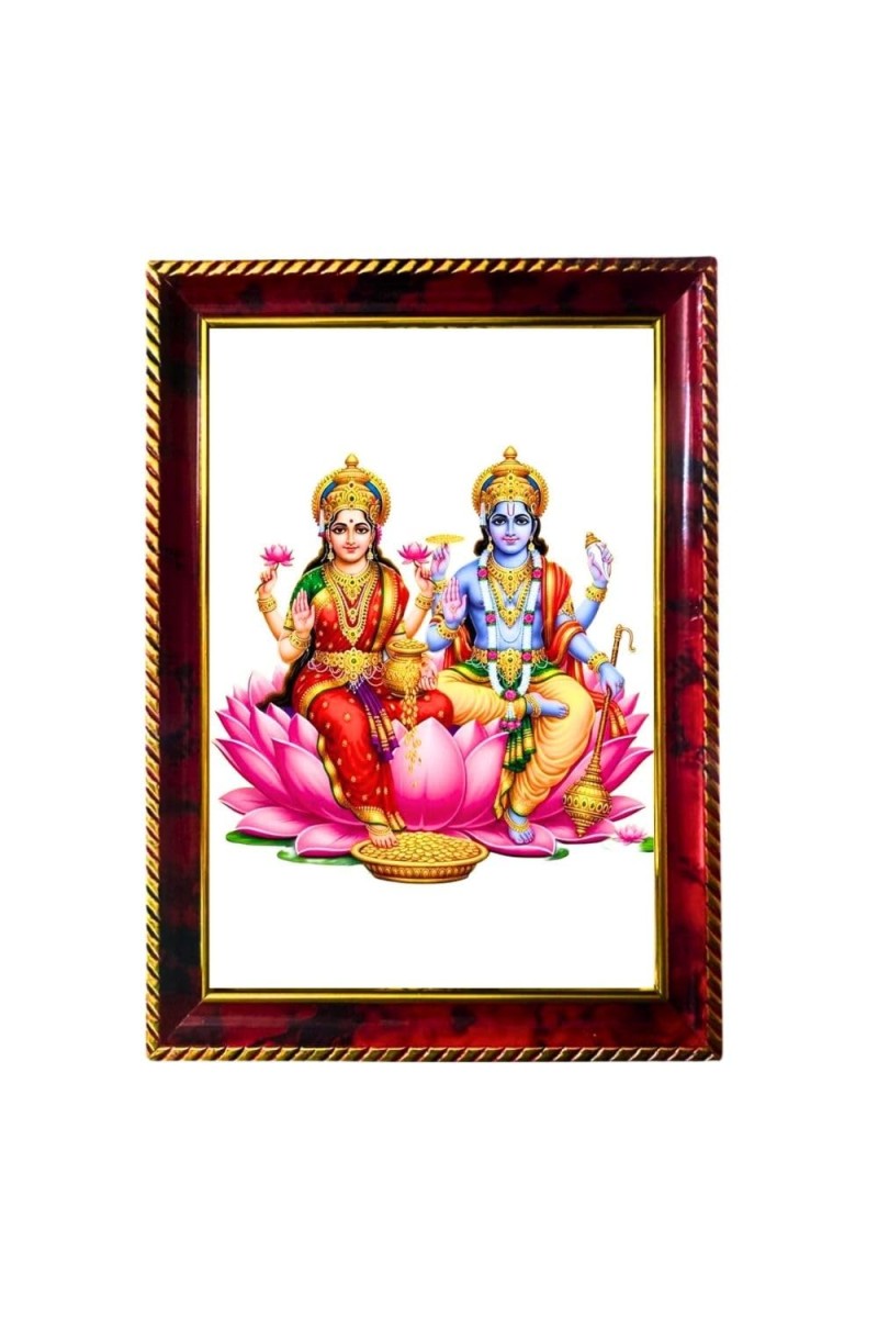 Lakshmi Narayana Photo Frame For Wall & Table | 7x9 Inch Golden Cherry Finish | Decorative Lakshmi Narayana Photo Frame For Home, Office & Pooja Room (F11721)