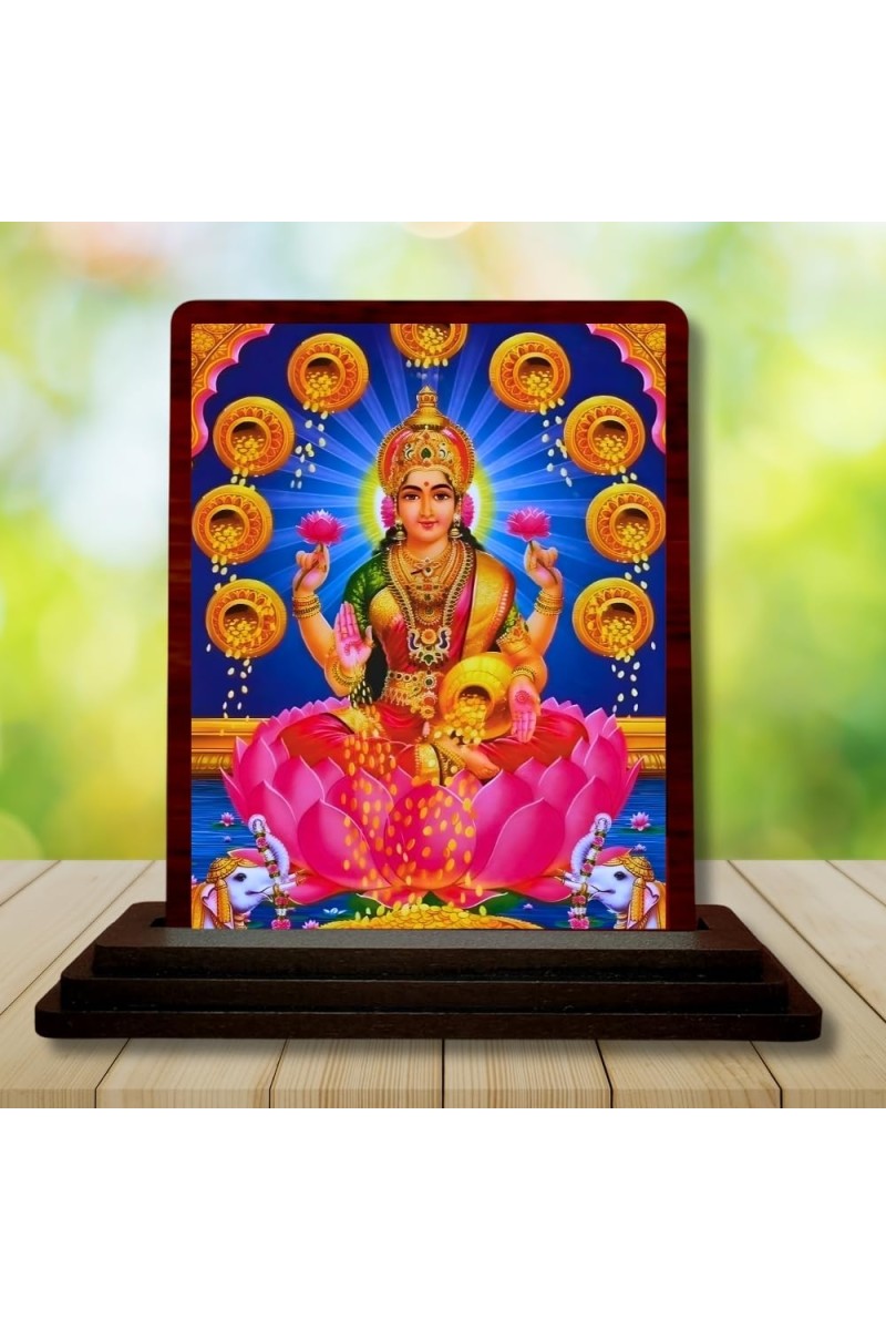 Car Desk/Table Top Maa Laxmi Wooden Photo Stand â€“ 3x4 Inches, Compact & Stylish Spiritual Display For Car, Home & Office (Pack Of 1) (F15107)