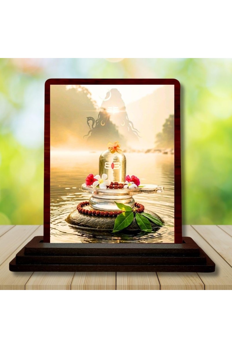Car Desk/Table Top Shiva Lingam Wooden Photo Stand 3x4 Inches, Compact & Stylish Spiritual Display For Car, Home & Office (Pack Of 1) (F14606)