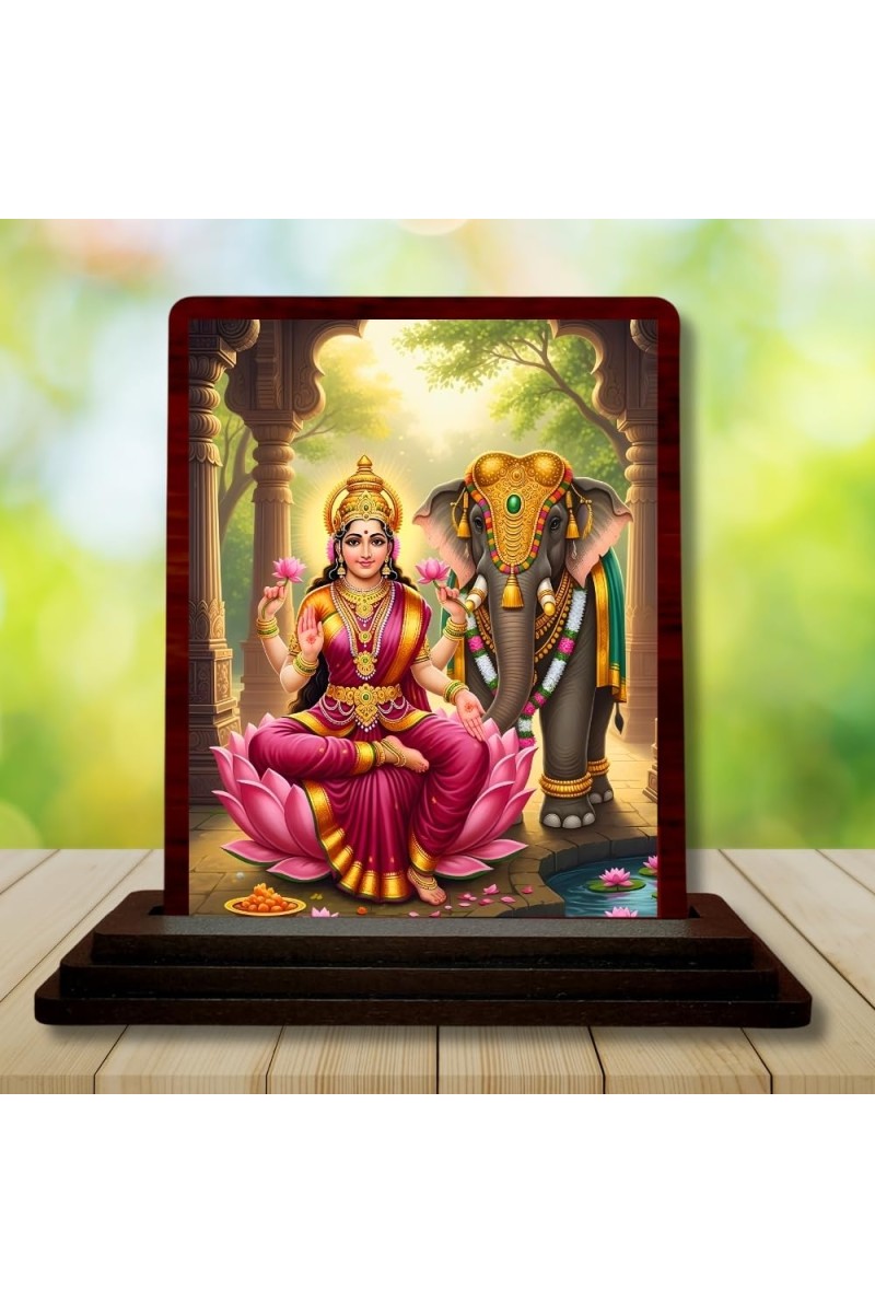Car Desk/Table Top Maa Laxmi Wooden Photo Stand â€“ 3x4 Inches, Compact & Stylish Spiritual Display For Car, Home & Office (Pack Of 1) (F15086)